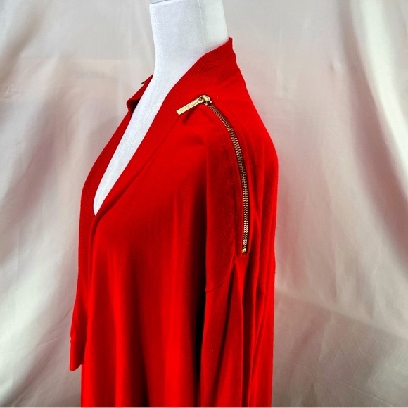 MICHAEL Michael Kors Rich Red Open Knit Cardigan w Zipper Shoulders Full Wrap L - Picture 7 of 15